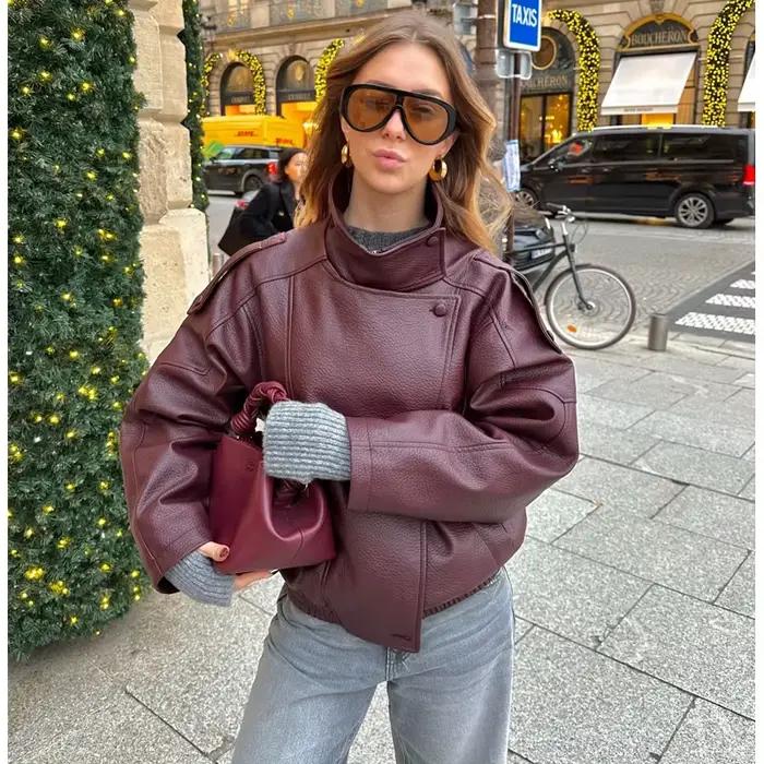 MUJER Umelá koža Bomber bunda pre ženy módna vetrovka teplá zimná dámska