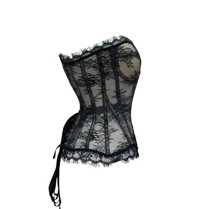 Femmes fantaisie Corset Busiter surbuste bonnets Push poitrine dentelle florale corsage Sext Tansparent bretelles culture hauts à lacets en acier