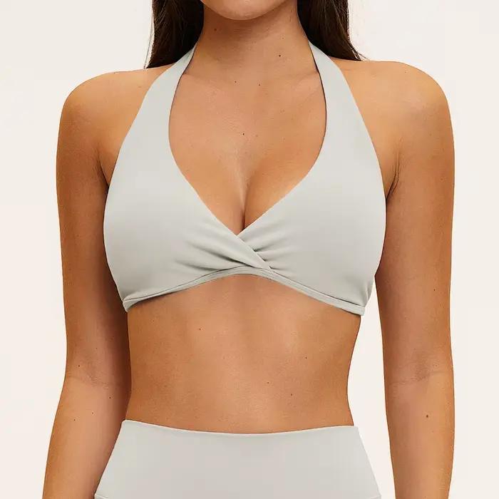 Soutien-gorge de yoga pour femme, sous-vêtements de sport pour la gym, sensation seconde peau, rembourré, hauts de fitness pour l'entraînement, sous-vêtements de sport yoga à col halter pour femme
