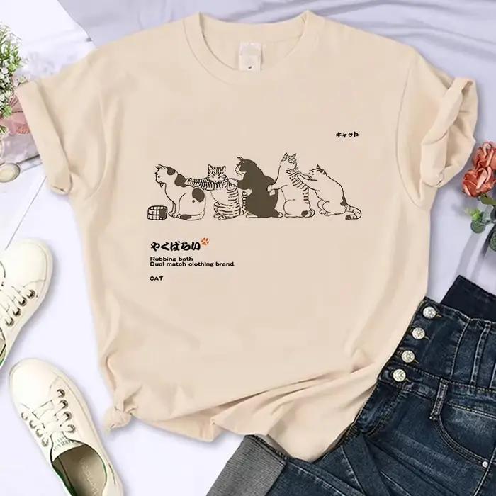 Y2k 90s roztomilá mačka tričko ženy vtipné kreslené