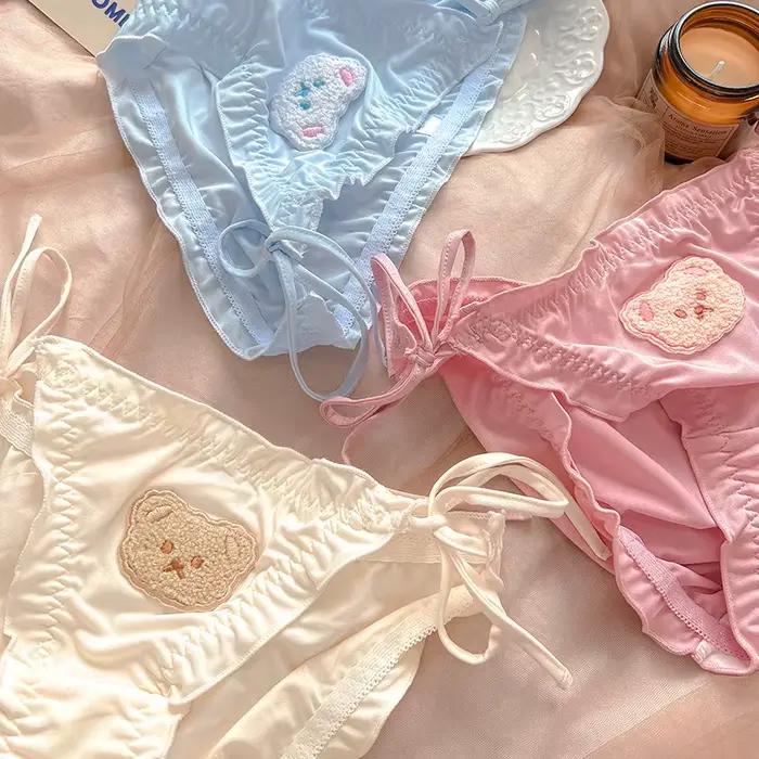 Injpanties de lait brodés d'ours de dessin animé pour femmes, slips à nœud princesse Lolita, sous-vêtements grande taille, lingerie mignonne Sweety