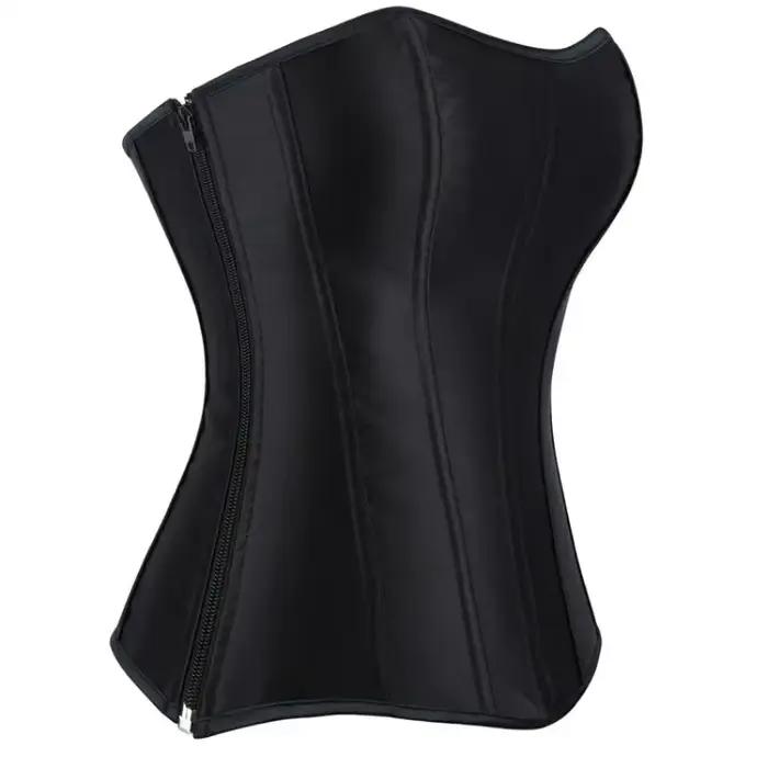 Femmes surbuste haut Corset noir blanc Satin Simple élégant Bustier gothique fermeture éclair taille Cincher Shapewear Sexy Korset