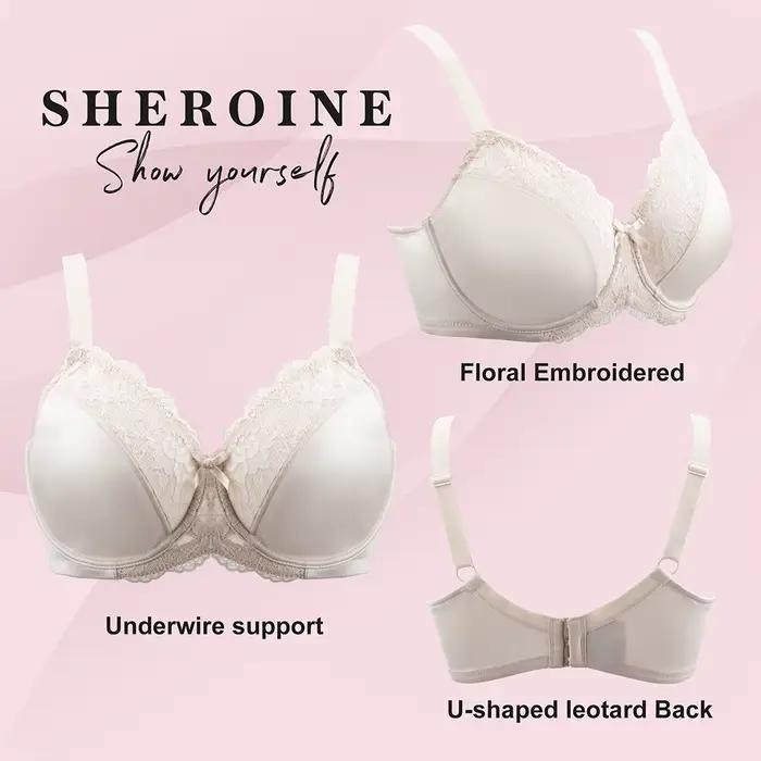 Sheroine Soutien-gorge minimiseur en dentelle florale pour femme, couverture complète, sans doublure, non rembourré, pour un confort et un soutien quotidiens