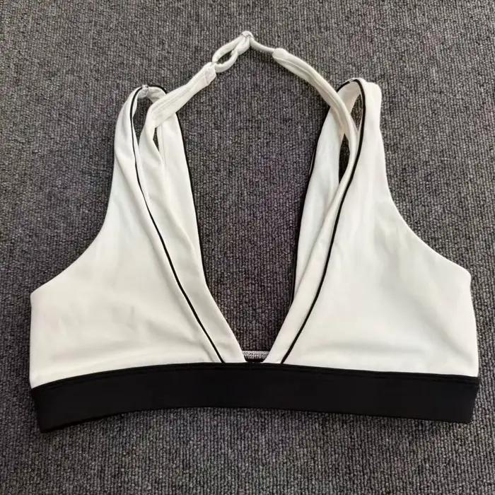 Corset d'entraînement de gymnastique bloc de couleur licou soutiens-gorge de Yoga pour femmes beau dos soutien-gorge de sport serré Fitness course tenue décontracté haut sans tasses