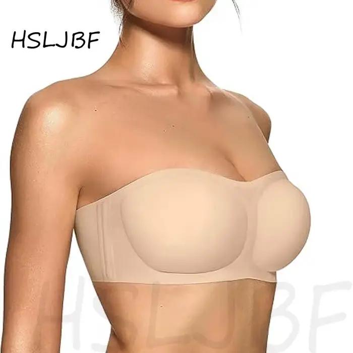 HSLJBF Soutien-gorge bandeau push-up sans bretelles pour femme, en gel, antidérapant, sans armatures, rembourré, confortable et polyvalent