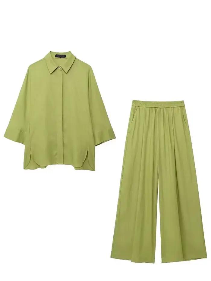 Ensemble pantalon et blouse HH pour femme, style high street, printemps et été, élégant et confortable pour le bureau et les occasions sociales