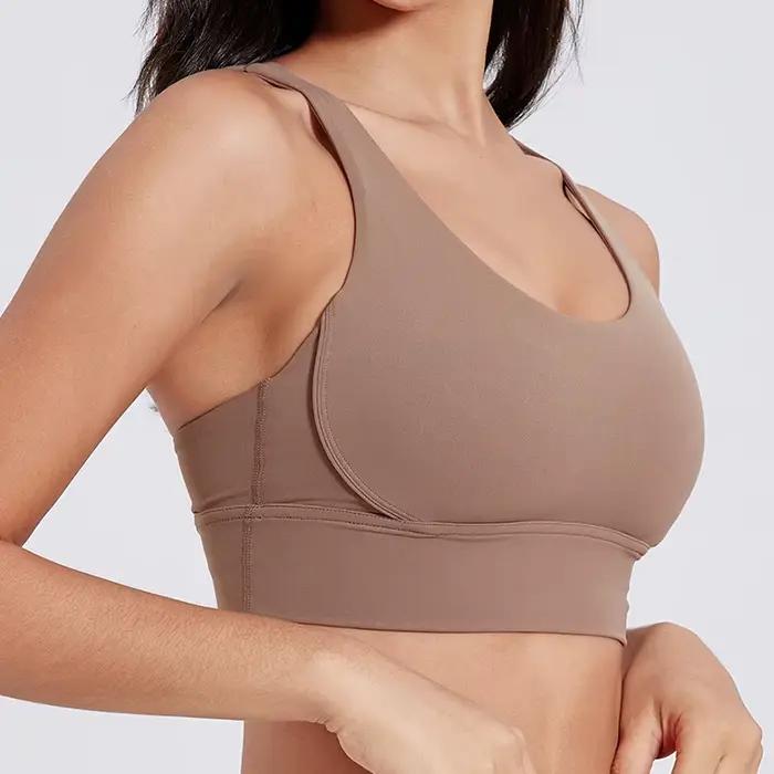 Soutien-gorge dos croisé pour femmes, couleur unie, sous-vêtements de Fitness, doux, Sport, haut de gymnastique, Yoga, entraînement athlétique avec coussinet de poitrine