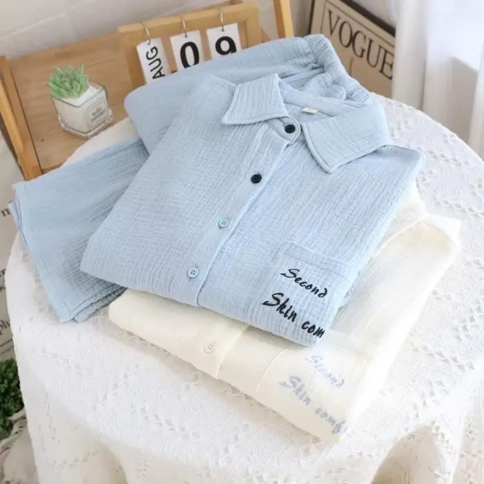 Pyjama femme 100% coton automne printemps manches longues pyjama doux ensemble pyjama femme maison ensemble de vêtements de nuit