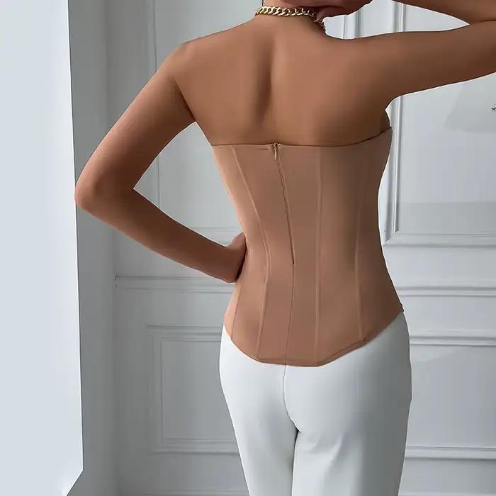 Corset Sexy pour femmes, couleur unie, sans manches, col en S, dos nu, Bandage, Push Up, modelant le corps, Bustier, Lingerie