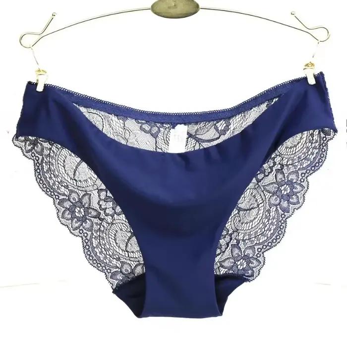 Culotte invisible pour femme en spandex, entrejambe en dentelle noire florale, sexy et sans couture