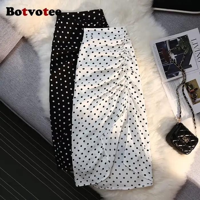 Botvotee Sexy Vintage Bodkovaná trumpeta sukňa Midi pre ženy s elastickým chrbtom