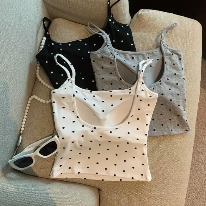 Soutien-gorge intégré à pois pour fille, dos en U, débardeur rembourré à bretelles, haut tubulaire antidérapant pour fille, buste Sexy, bonnets amovibles, tenue décontracté