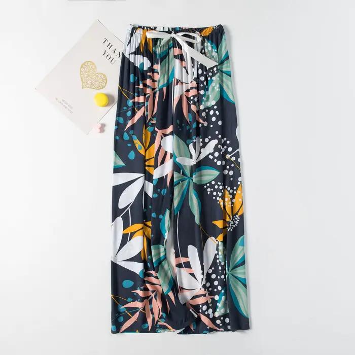 Pantalon de pyjama pour femmes, pantalon de maison, bas de sommeil fin, imprimé Floral, jambes larges, ample, grande taille, été