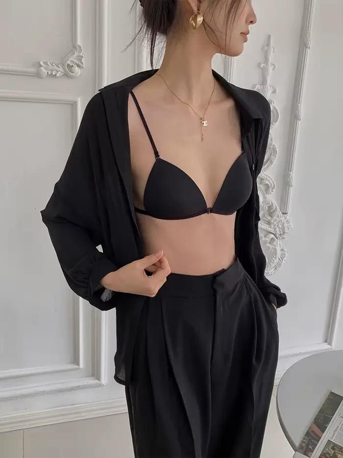  Soutien-gorge Sexy français avec fermeture frontale, petit buste, bonnet Triangle, beau dos, bretelles sans couture, soutien-gorge confortable sans fil, été, S-XL 
