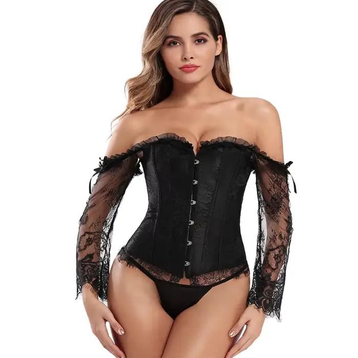 Manches longues élégant gothique Corsets Sexy épaules nues à lacets surbuste Corselet femmes corps taille formateur Cincher Shapers Bustiers