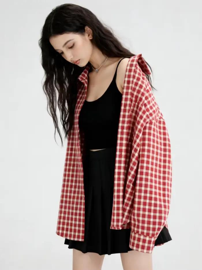 Chemise patchwork Y2K féminine junior en coton polyester pour style streetwear occasions décontractées