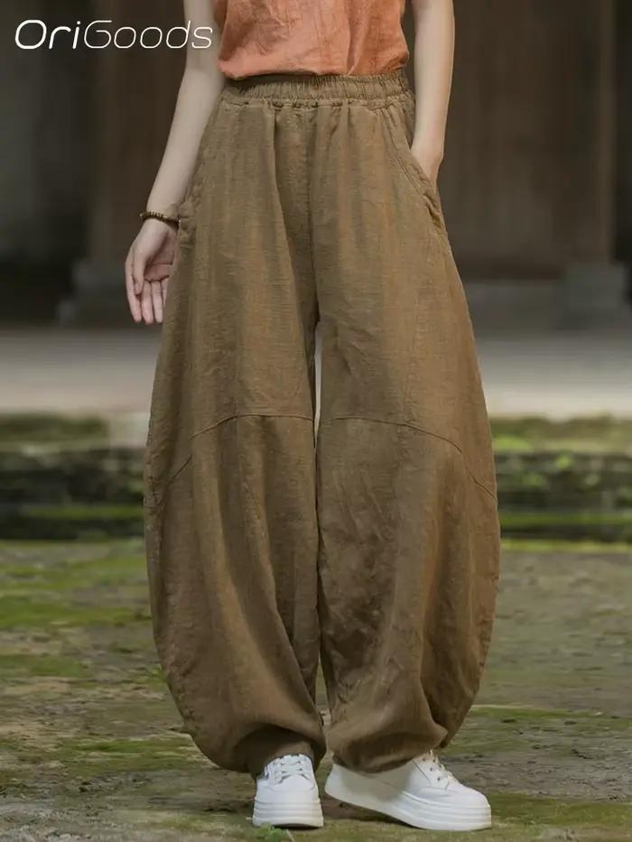 Vintage oversized nohavice pre ženy Ramie bavlna novinka Originálny voľný strih