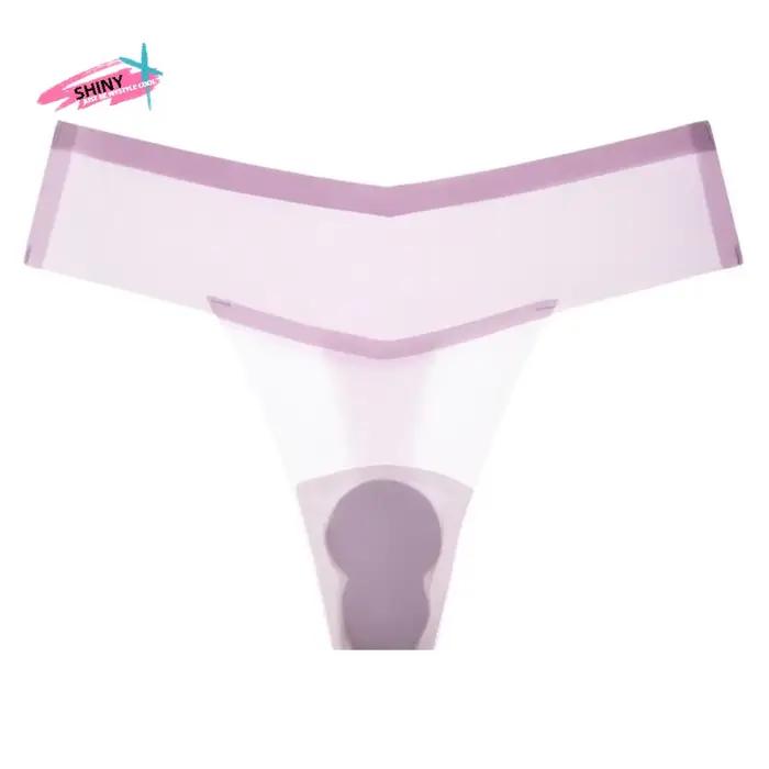 Culotte string transparente en soie glacée taille basse pour femme, idéale pour le yoga et le fitness, sous-vêtement fin d'été anti-embarras pour femme