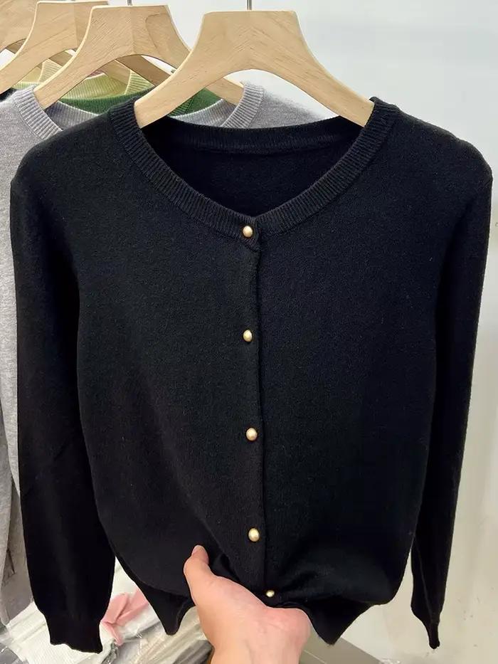 AOSSVIAO dlhé rukávy sveter Cardigan jar jeseň ženy okrúhly výstrih pletené topy oblečenie móda