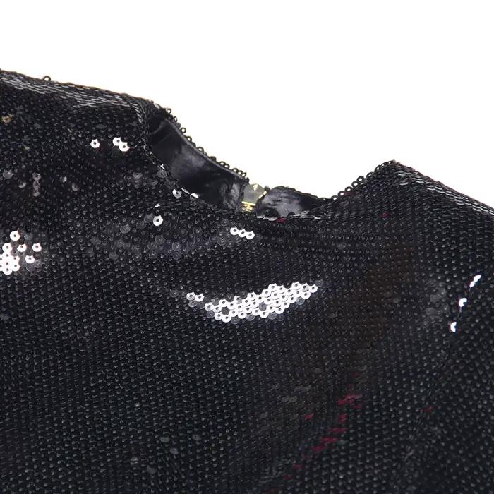 Robe élégante en polyester avec paillettes pour femmes, mini longueur, décolleté rond, longues manches, style high street pour banquets et cérémonies