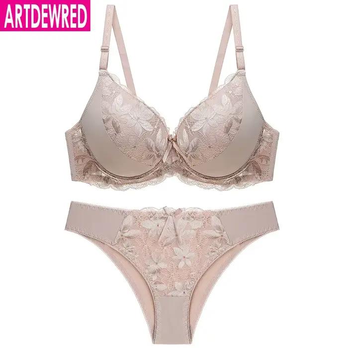 Ensemble de sous-vêtements brodés pour femmes, soutien-gorge push-up, soutien-gorge en dentelle, ensembles brefs, sexy, bonne qualité, grande taille, nouveau