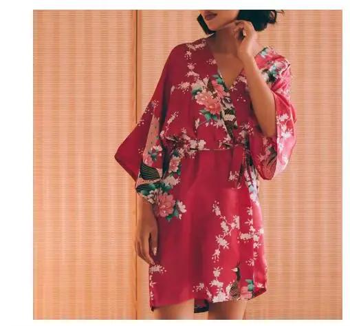 Robe de Nuit en Rayonne pour Femme, Vêtement de Maison à Fleurs, Kimono Décontracté, Sexy, Surdimensionné 3XL