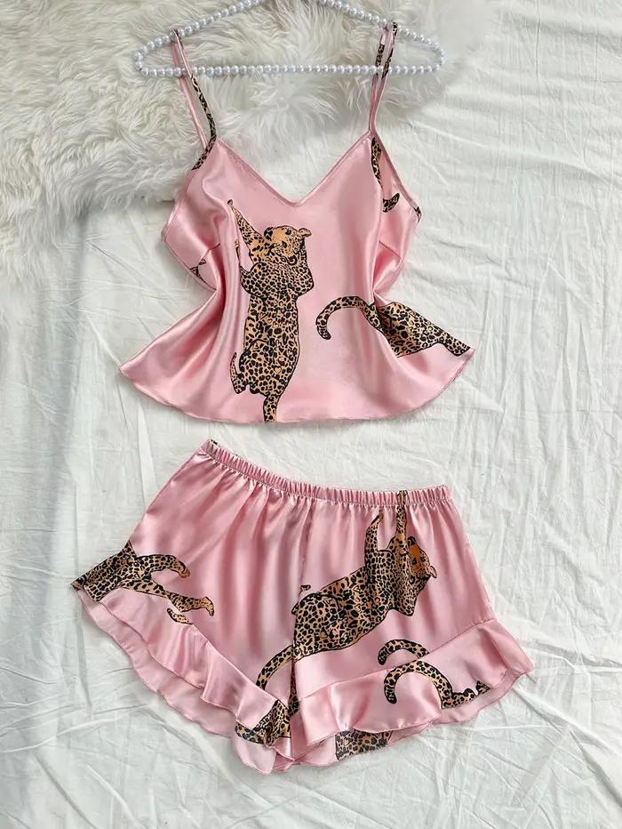 Dvojdielne pyžamo s leopardím vzorom, sexy a pohodlné nočné oblečenie pre ženy