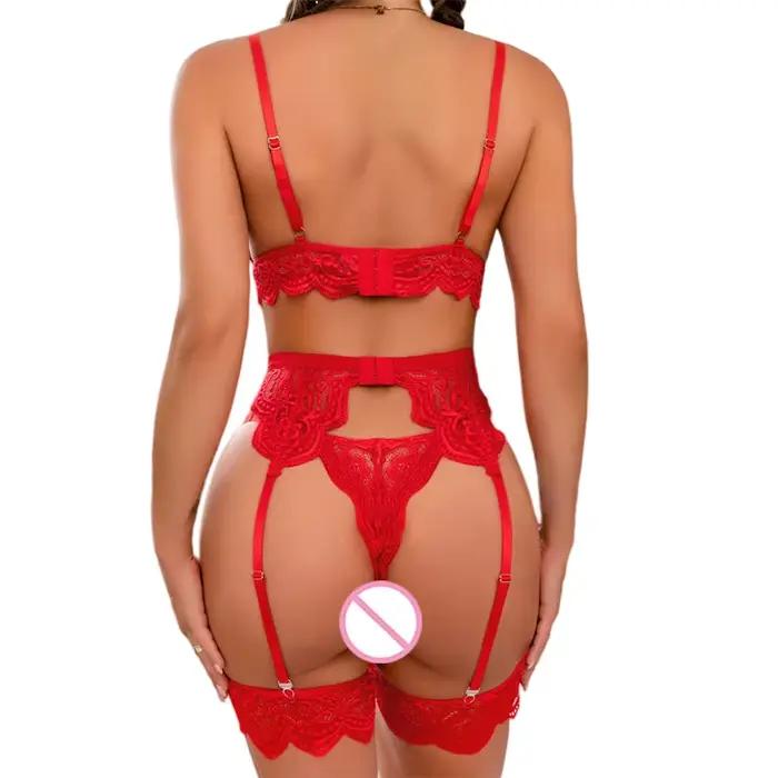 Ensemble de lingerie érotique sexy pour femme, soutien-gorge et jarretelles, 3 pièces, transparent, grande taille, pour l'été