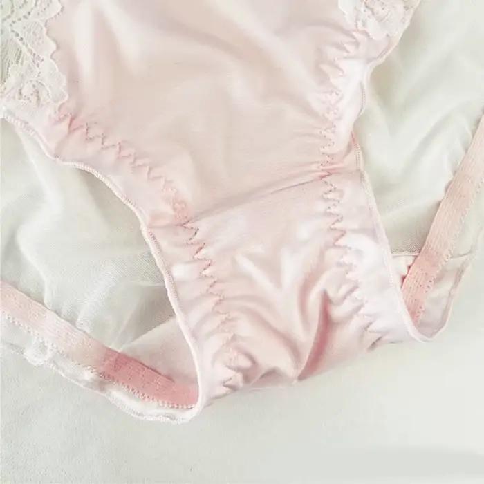 Culottes en dentelle taille basse pour femmes, en maille transparente avec nœud et perles, lingerie sexy, mignonne et douce, sous-vêtements fins, très extensibles et respirants, style Lolita
