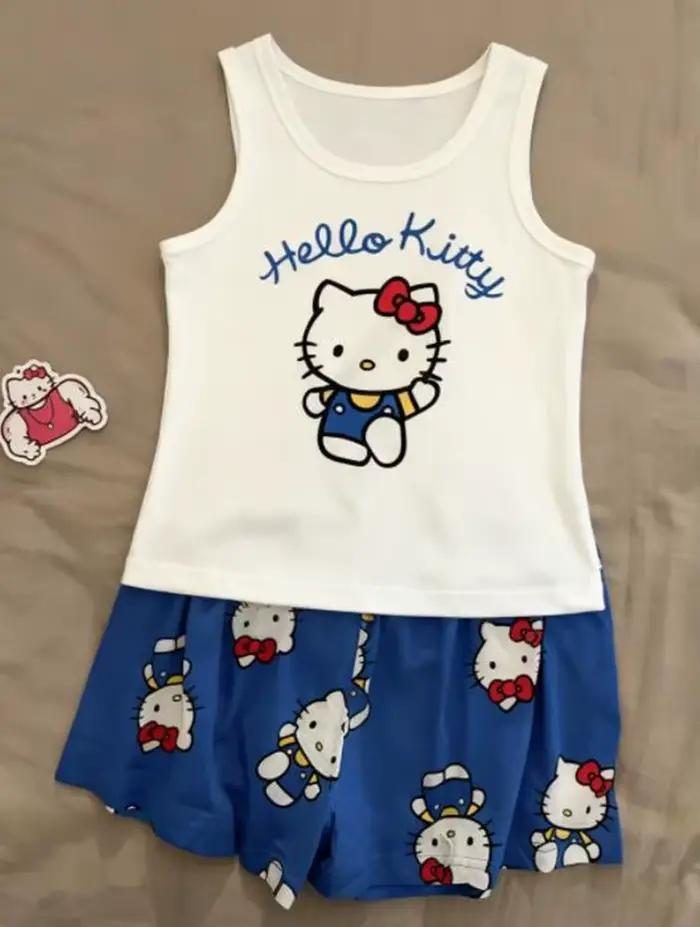 Dámske letné pyžamo Hello Kitty: modrý tielko a šortky