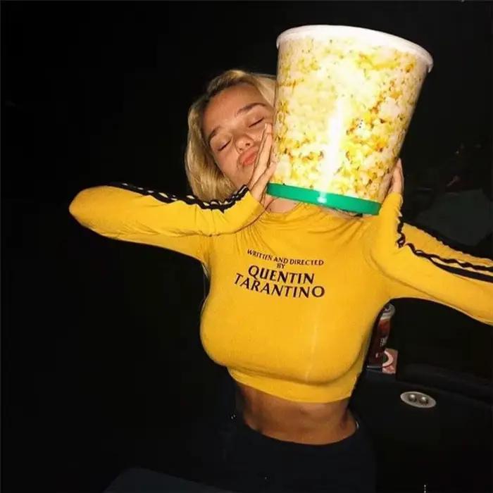 2025 Quentin Tarantino Sexy kultúra dámsky pruhovaný dlhý rukáv rolák bavlnený pletený krátky tričko