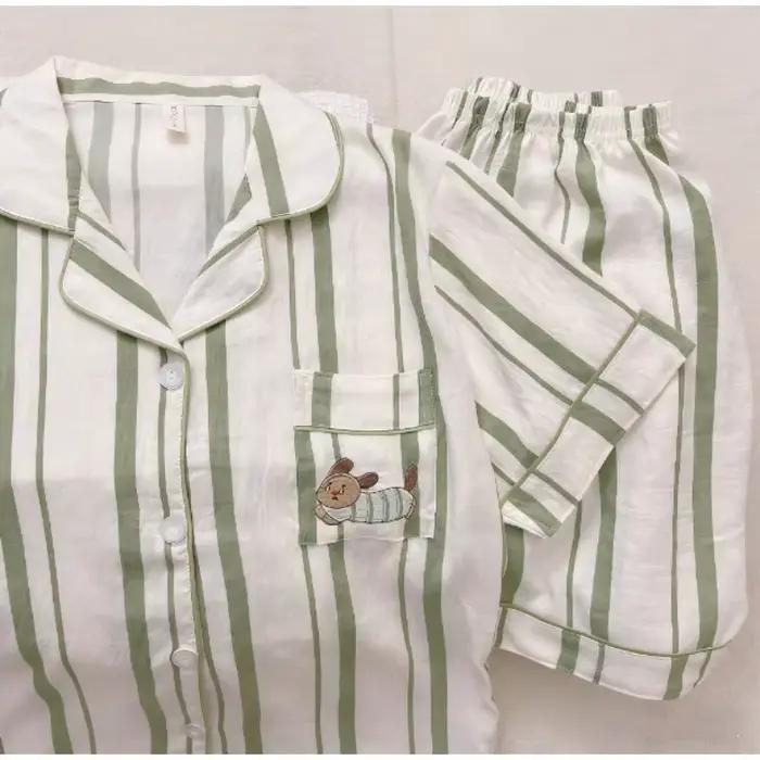 Ensemble de pyjama pour femmes avec broderie de chien teckel et imprimé à rayures, style Harajuku, ensemble de vêtements de nuit doux et mignon, pyjama à manches courtes pour femmes, été