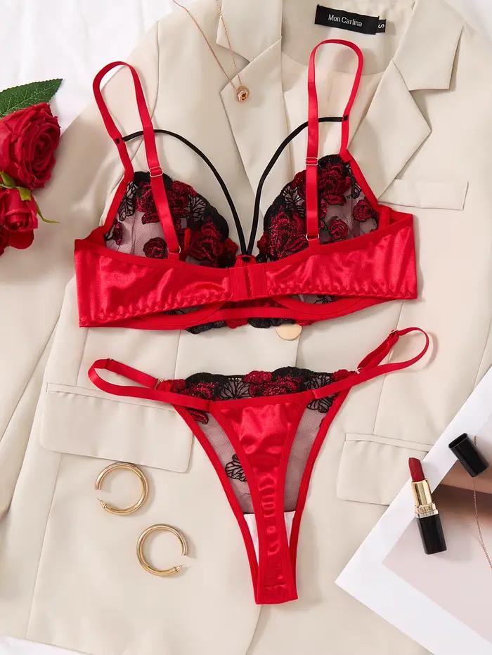 Červený sexy lingerie set s motívom sedmokrásky a pohodlným domácim oblečením ZA825127