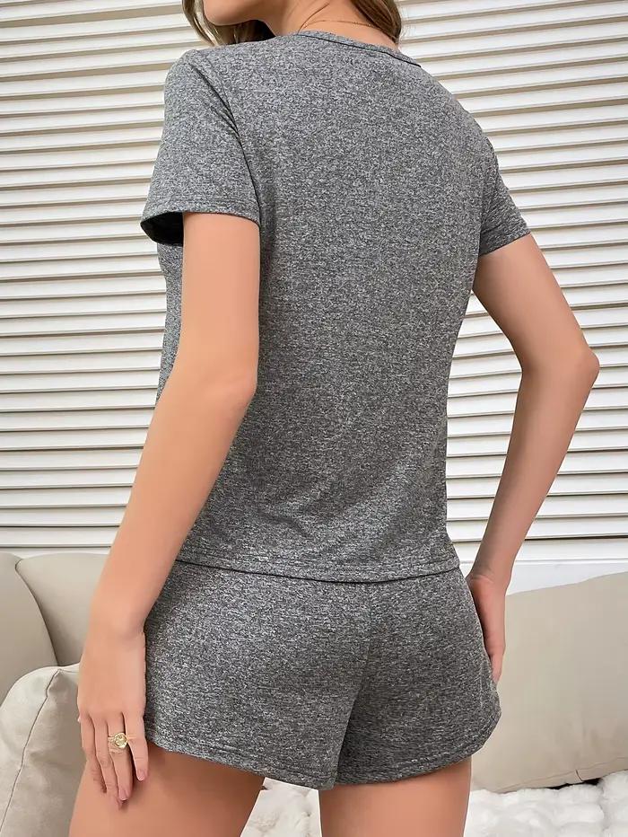Ensemble pyjama 2 pièces avec lettres imprimées pour femmes, haut à manches courtes et Short, vêtements de nuit, vêtements de maison en coton doux, vêtements de nuit d'été