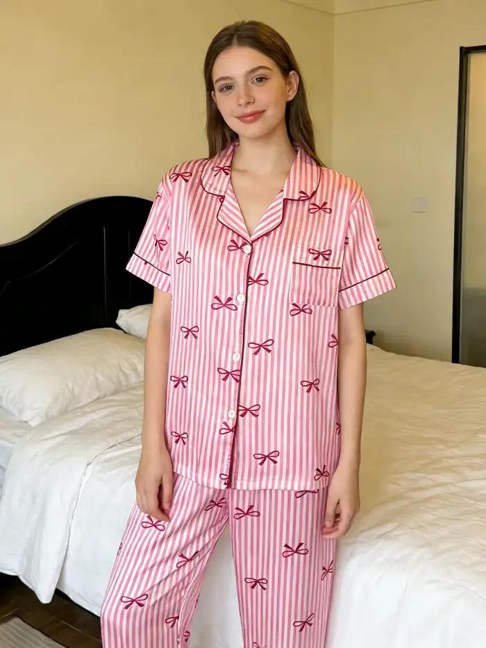 Ensemble de pyjama pour femmes en faux satin, hauts et pantalons boutonnés, pyjama en soie, ensemble 2 pièces, pyjama femme, vêtements de nuit, vêtements de détente
