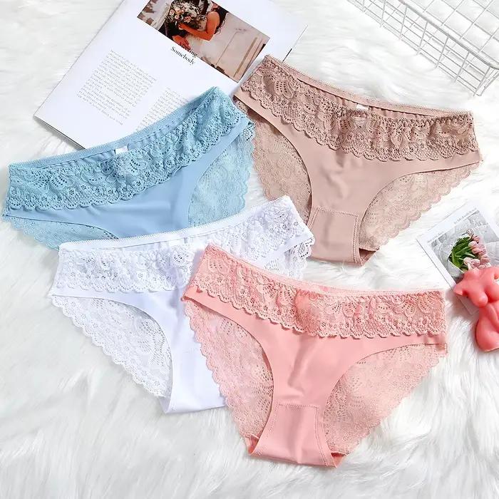Romantická čipkovaná dámska nohavička priesvitná nízky pás Sexy Lingerie pre ženy priedušná pohodlná pevná dámske slipy S-XL