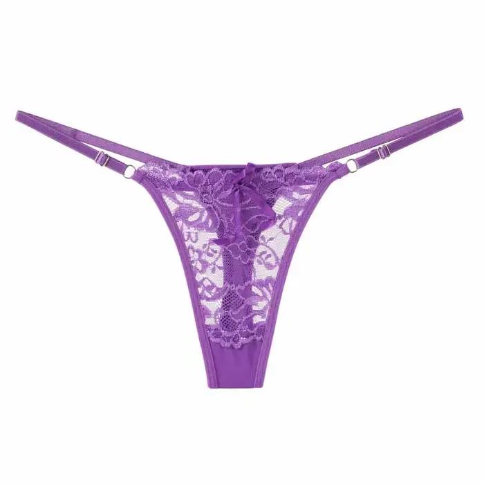 Culottes string en dentelle taille basse pour femme, avec bretelles latérales ajustables, ajourées, respirantes et sexy