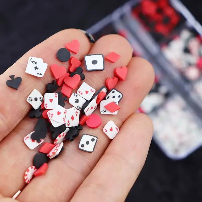 Hracie karty príslušenstvo na nechty prívesky na vlastnú montáž pokerové plátky z polymérovej hliny dekorácia