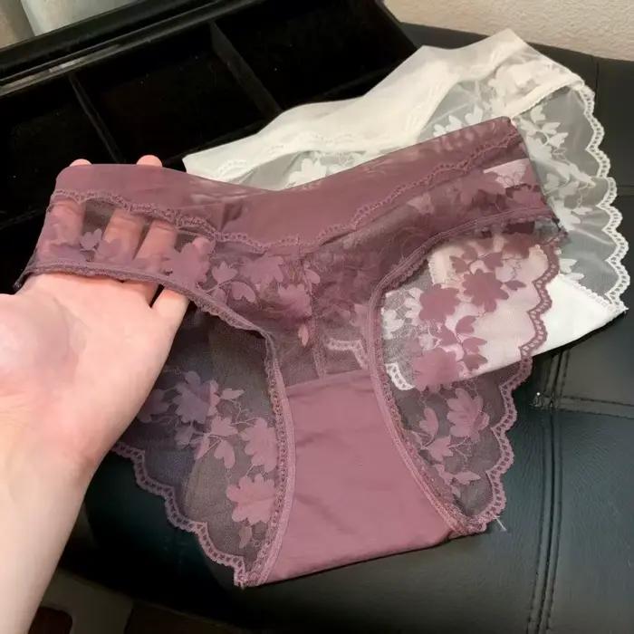 Culottes en dentelle à fleurs en maille, taille basse, respirantes, style français transparent pour femme
