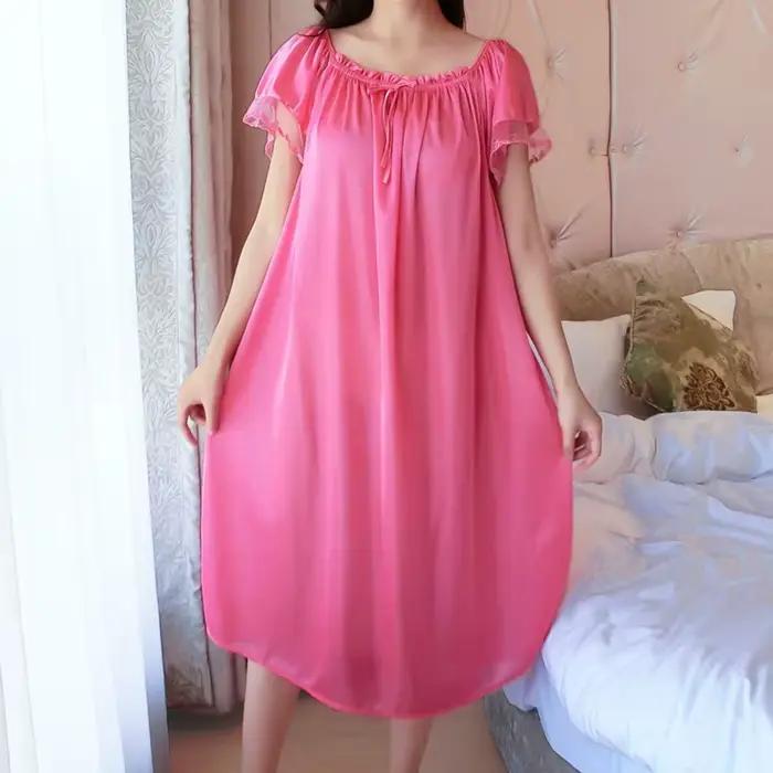 Ice injLace-Ensemble de vêtements de nuit longs à col en V pour femmes, chemise de nuit grande taille, pyjama, vêtements d'intérieur, vêtements de nuit
