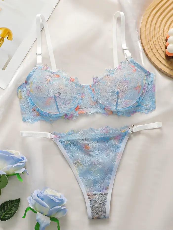 Sexy priehľadný čipkový set spodnej bielizne pre ženy s oceľovými obručami