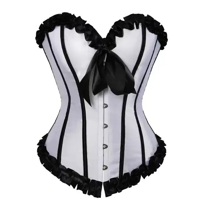 Vintage gotický pruhovaný korzet so šnurovaním Sexi saténový nadprsný bustier Shaper viktoriánsky pre ženy modrá zelená červená ružová