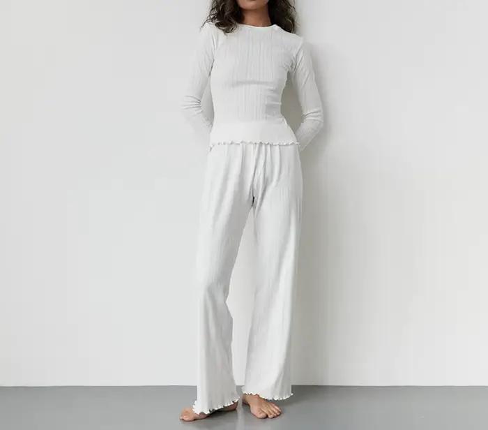 Pyjama Jacquard à manches longues, ensemble deux pièces, tricoté creux, confortable, vêtements de maison, automne 2025
