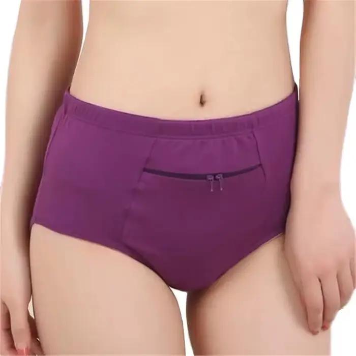 Femmes poche culottes grande taille sous-vêtements femme coton slips solide fermeture éclair Lingerie femme coton slips roman respirant dames