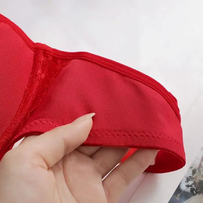 Soutien-gorge push-up sexy en dentelle rouge avec armatures, bonnets rembourrés, bretelles réglables et fermeture dorsale pour femme – Lingerie confortable au quotidien