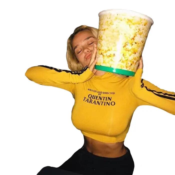 2025 Quentin Tarantino Sexy kultúra dámsky pruhovaný dlhý rukáv rolák bavlnený pletený krátky tričko