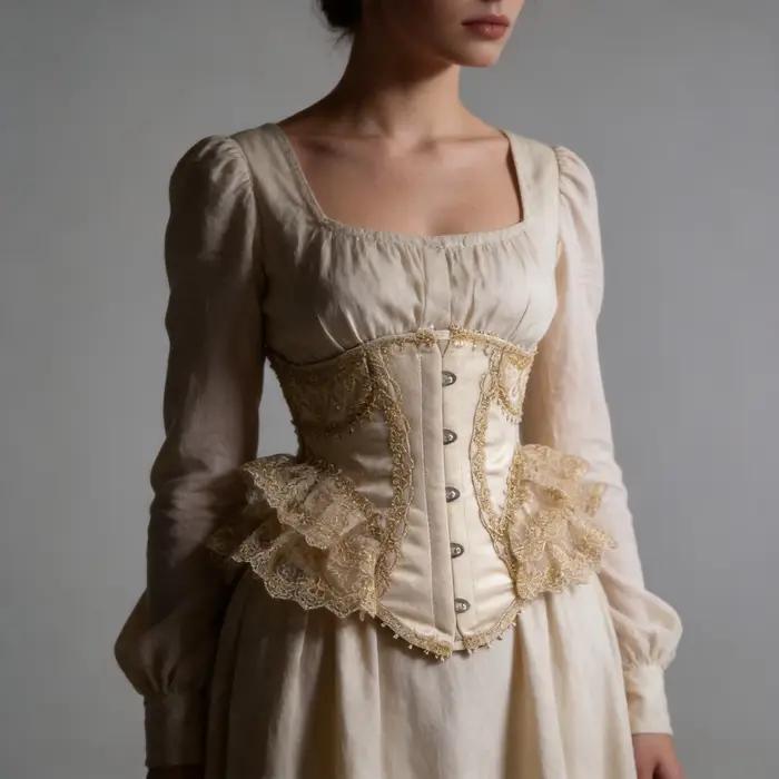 Corset fantaisie en dentelle vintage Lolita à lacets hauts moulants dorés pour femmes occasions spéciales