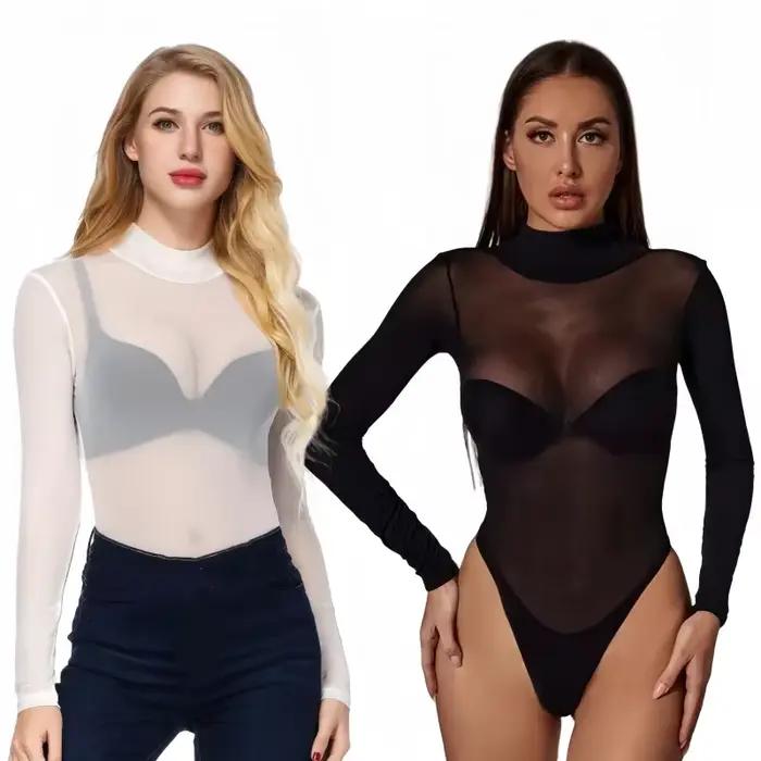 Čierne obtiahnuté body s dlhým rukávom pre ženy