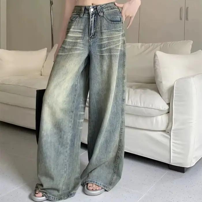Y2K dámske džínsy voľný rovný strih Baggy široký