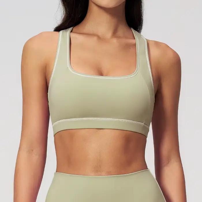 Soutien-gorge de sport brossé pour femme avec dos nageur, débardeur de yoga, vêtements de sport pour activités de plein air et course à pied